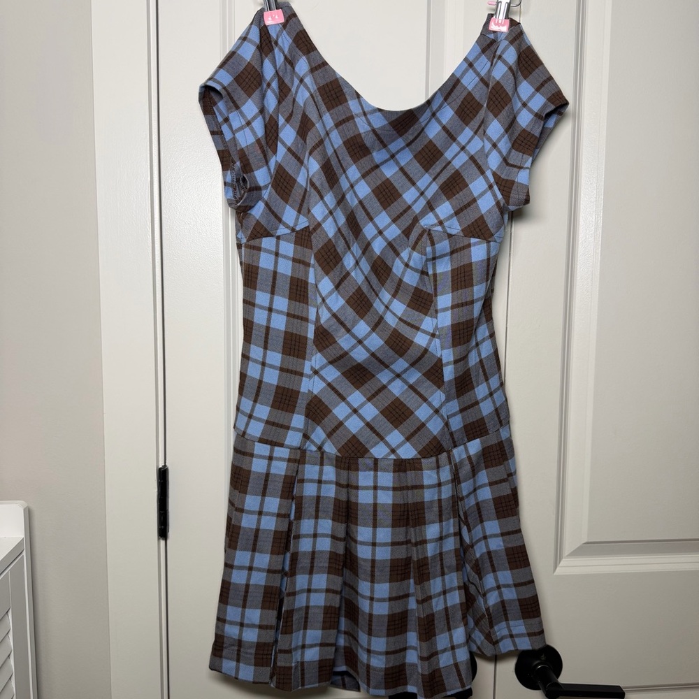 Plaid Blue and Brown Women's Dress